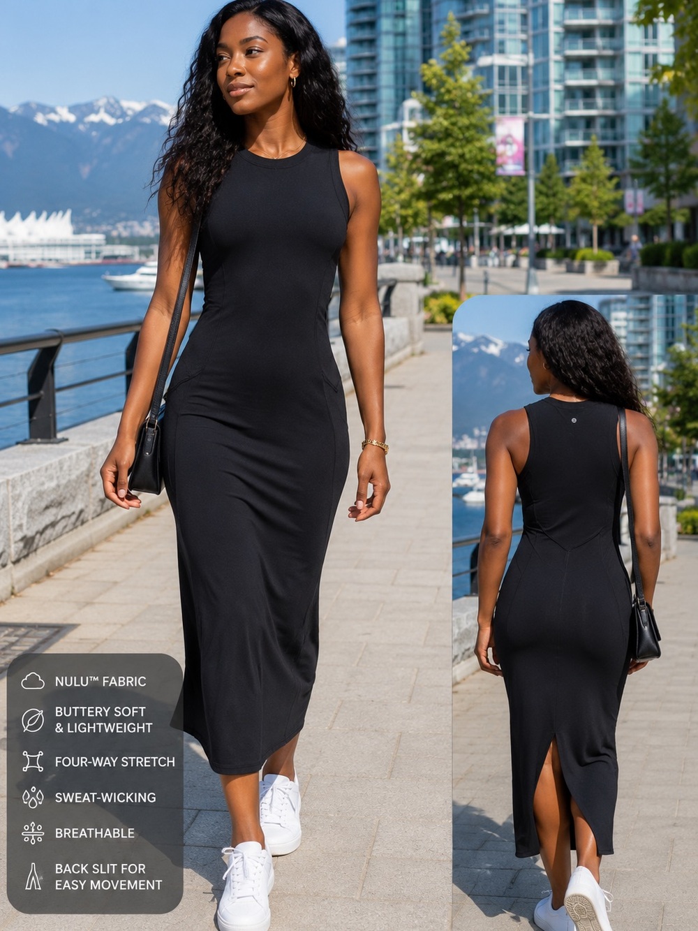 Lululemon All Aligned Midi Dress Black Nulu Sleeveless